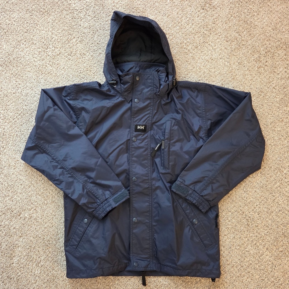 Helly Hansen Mens Navy Blue Packable Hooded Windbreaker Jacket XS Full Zip HH